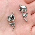 Vintage rose flower alloy pendant charm in antique silver finish for DIY jewelry - Rose Charm 11x26mm (16925)