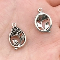 DIY retro silver rose flower alloy pendants for necklaces and bracelets on hand - Teardrop Frame Rose 12x19mm (16926)