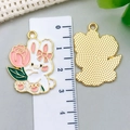 Cartoon white bunny pendant with pink rose for DIY jewelry making 3.2cm size - White Pink Rose Rabbit Style (23176)
