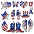 Detailed macro view of Independence Day USA flag enamel charms with sparkling rhinestones - Silver Rhinestone US Flag Theme Set (SN807) / 13Pcs