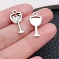 DIY silver wine glass pendant charm in polished alloy for jewelry making and necklaces - Wine Goblet Style / Antique Silver (10552)