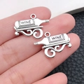 Set of two antique silver wine bottle charms with WINE engraving for DIY jewelry making - Wine Bottle Style / Antique Silver (10559)