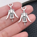 Pair of antique silver wing corkscrew DIY alloy charms for handmade jewelry making - Wine Corkscrew Style / Antique Silver (10560)