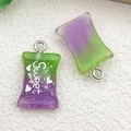 Detail of candy resin charms in purple and green gradient with glitter and metal hooks - Green Purple Gradient Resin Candy (17113)