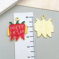 Red chili pendant with Happy Fiesta text and golden metal loop for jewelry making - Happy Fiesta Letter Chili (23094)