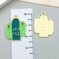 Green cactus enamel charm with Let's Fiesta text and golden metal backing - Let's Fiesta Letter Cactus (23095)