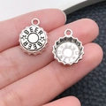 Silver-plated beer cap metal charms with BEER engraving for DIY jewelry making - Round Wine Bottle Cap BEER Style / Antique Silver (12141)