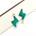 Set of two gold stainless steel lightning charms with vibrant green enamel inlay - Gold Blue