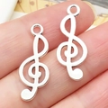 Paar g-sleutel muziek hangers in zilverlegering voor het maken van DIY sieraden - 10x25mm Antiek Zilveren Muzieknoot