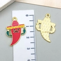 Cartoon chili charm with sombrero and mustache showing size on a ruler scale - Hat Chili (23097)