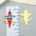 Red enamel chili pepper charm with Mexican hat and golden back view with scale - Hat Dancing Chili (23098)