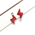 DIY lightning bolt jewelry pendants in red enamel with stainless steel hooks - Silver Red