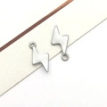 Silver stainless steel lightning bolt charms with white enamel inlay for DIY jewelry - Silver White