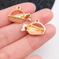 Golden alloy wine bottle and basket DIY charm pendant featuring embossed WINE text - Wine Basket Style (20811)