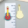 Guitar shaped enamel pendants with colorful ethnic patterns and golden textured back - Music Guitar (23103)