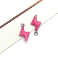 Pink enamel lightning bolt charm in stainless steel for DIY jewelry making and crafts - Silver Rose Red