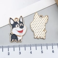 Detailed view of enamel cartoon dog charm with size scale and metallic texture - Black Oil Dripping Husky