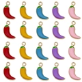 Macro detail of vibrant enamel chili pepper pendants in five colors with gold plating - Mixed Enamel Chili Set (SN1363) / 20 Pieces Set / Multicolor