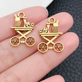 Vintage gold alloy food cart charms featuring miniature wine bottles and cheese - Wine Service Cart Shape