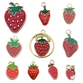 Set of 10 red strawberry charms in gold alloy with enamel finish for DIY jewelry - Enamel Strawberry Mix Set (SN1356)