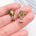 Pair of antique bronze cocktail cup charms with lemon slice detail for DIY jewelry - Lemon Glass Shape (20786)