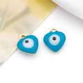 Detail of blue enamel heart evil eye pendants with gold finish for jewelry making - Heart / Blue