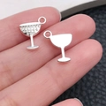 Silver-plated vintage cocktail glass charms with textured and smooth finishes for DIY jewelry - Bright Silver Wine Glass (20787)