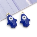 Blue enamel Hamsa Hand and Evil Eye pendants with gold plating for jewelry DIY - Hand Shape / Sapphire Blue