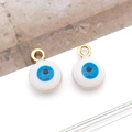 White evil eye palm pendant with blue enamel and gold loop for DIY jewelry making - Small Round / White