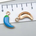 DIY light blue chili pepper alloy pendant with gold plating and green accent - Blue (23377)