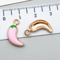 Pink chili pepper alloy charm for DIY jewelry making with gold-tone back and top ring - Pink (23378)