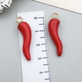 Drip oil red chili pendant pair for DIY jewelry making with gold rings, 3cm length - 32x9mm Style (23374)