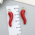 Red chili 3D pendant in enamel finish with golden metal ring and size reference - Medium 3D Chili (23373)