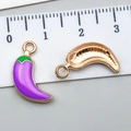 Purple enamel chili pepper pendant in gold alloy finish next to a scale for size - Purple (23381)