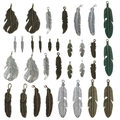 Assorted vintage zinc alloy feather pendants in bronze and silver for DIY jewelry making - Mixed Colors (M17)