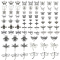 Vintage antique silver insect charm set with butterfly bee and dragonfly pendants - Mixed Insect Styles (M295)
