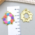 Detail of Easter egg wreath pendant with 2.5cm diameter measurement showing front and back - Colorful Enamel Easter Egg Wreath Style (23087)