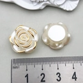 Detail of 20mm pearl camellia flower charms with gold edges and flat back - Large Horizontal Hole Camellia Rose (22132) / 1 Piece (19x19mm) / White with Gold Edge