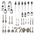 Antique silver cutlery charms collection featuring spoons, forks and pans for DIY jewelry - Tableware Charms Set (SN764)