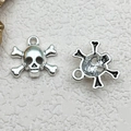 Detailed view of silver skeleton skull crossbones pendant for Halloween DIY jewelry - Skeleton (10888) / 1 Piece (15x10mm) / Antique Silver