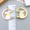 DIY moon rabbit alloy charm with pink crescent and white bunny for jewelry making - Pink Moon White Rabbit (15540)