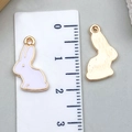 Pink bunny moon wreath enamel charm pendant showing front and back views for DIY crafts - White Enamel Rabbit (9945)