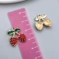 Detail view of 2.5cm red enamel strawberry charms with gold trim and size ruler - 1Pc KC Gold Red Enamel Strawberry Cherry (23396)