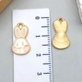 Enameled rabbit pendant in white and pink finish with a textured golden backside - White Upright Ear Rabbit (23162)