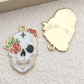 Halloween skull charms with red roses and gold plating for DIY jewelry and necklaces - Left Flower Eye Skull Style (18161)
