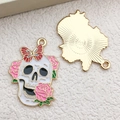 Halloween skull and pink rose enamel alloy pendant for DIY earrings and necklaces - Rose Butterfly Skull Style (18162)