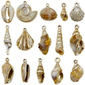 Sélection de pendentifs en coquillages naturels avec bordures et anneaux dorés - Série Coquillages Or Laser (SN1391)