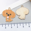 Niedlicher brauner Comic-Hund Anhänger aus Legierung mit Emaille und blauem Halsband - Orange Brown Oil Dripping Golden Retriever