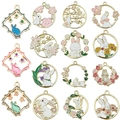 Collection of 16 rabbit enamel pendants featuring cherry blossoms and moon for DIY jewelry - Mix 15pcs Enamel Easter Mid-Autumn Rabbit (SN1220)