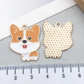 DIY Corgi Welpe Emaille Anhänger in Orange und Weiß mit goldener Rückseite und Skala - Orange Oil Dripping Corgi